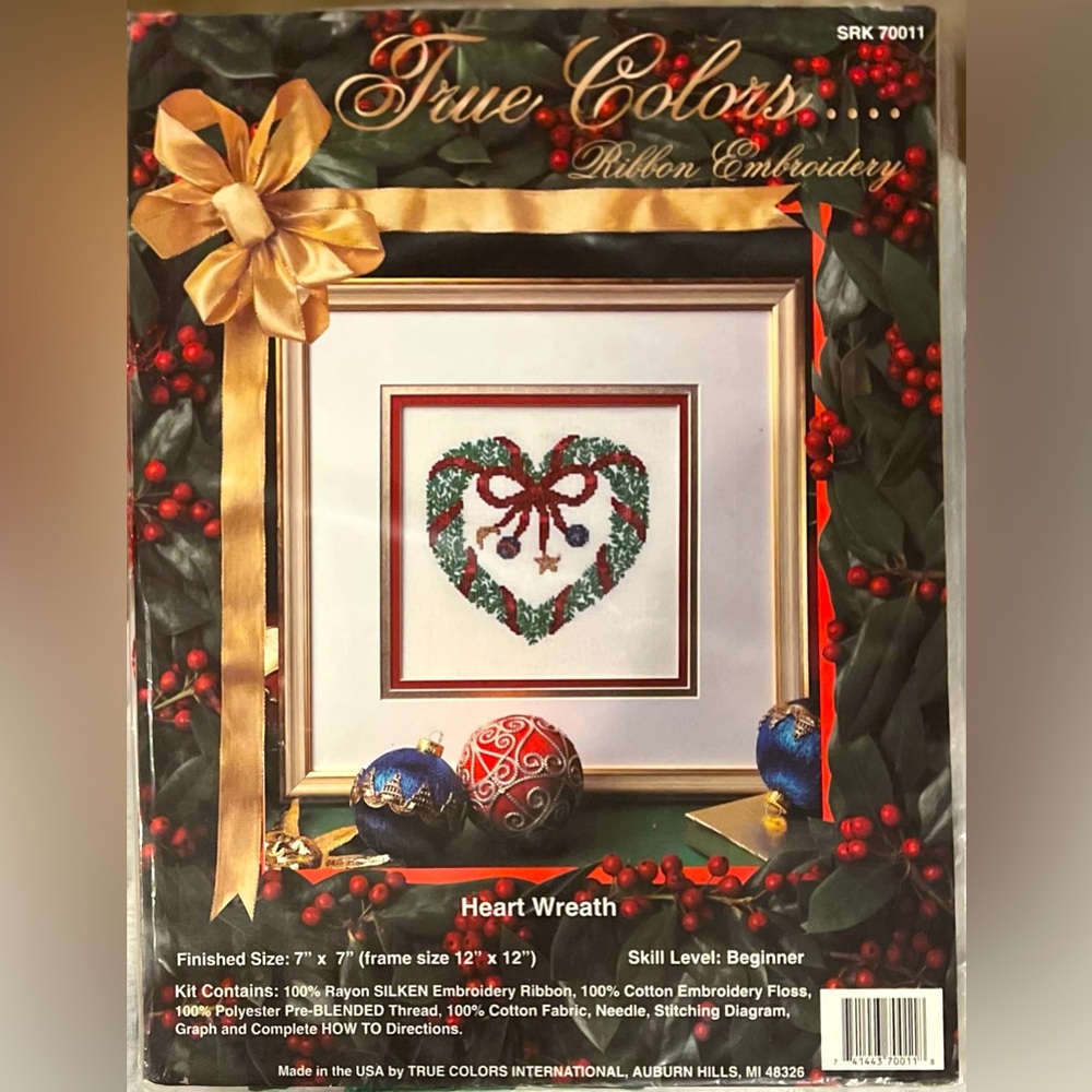 True Color Ribbon Embroidery Kit Heart Wreath 70011 Christmas Beginner Level NEW